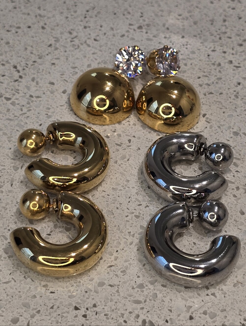 Gold and Silver Statement Hoop Earrings with Crystal Studs